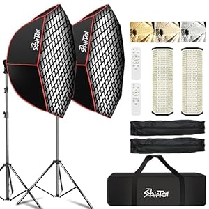 Softbox Photography Lighting Kit,37″ Octange Softbox Lighting Kit with Honeycomb Grid 110W 2700K-6500K 11000Lux Dimmable LED Prismatic Lamp and Remote Control, Lighting for Video Recording