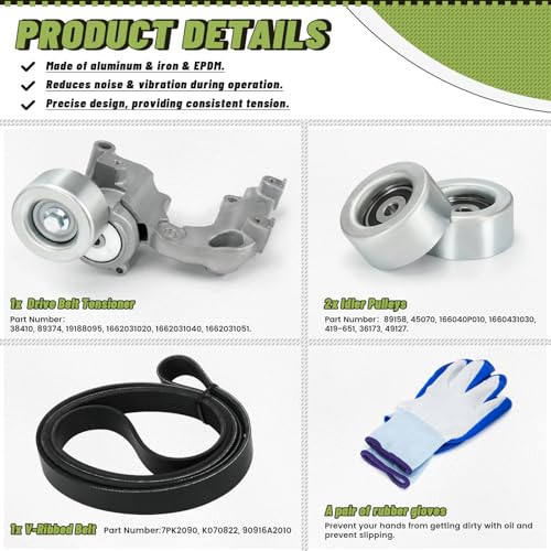 Image of 38410 Drive Belt Tensioner Pulley Kit Compatible with Lexus ES350 2007-2012, RX350 2007-2012, for Toyota Avalon 2005-2012, Camry 2007-2011, Sienna 2007-2010 3.5L V6 Replace 89158 7PK2090