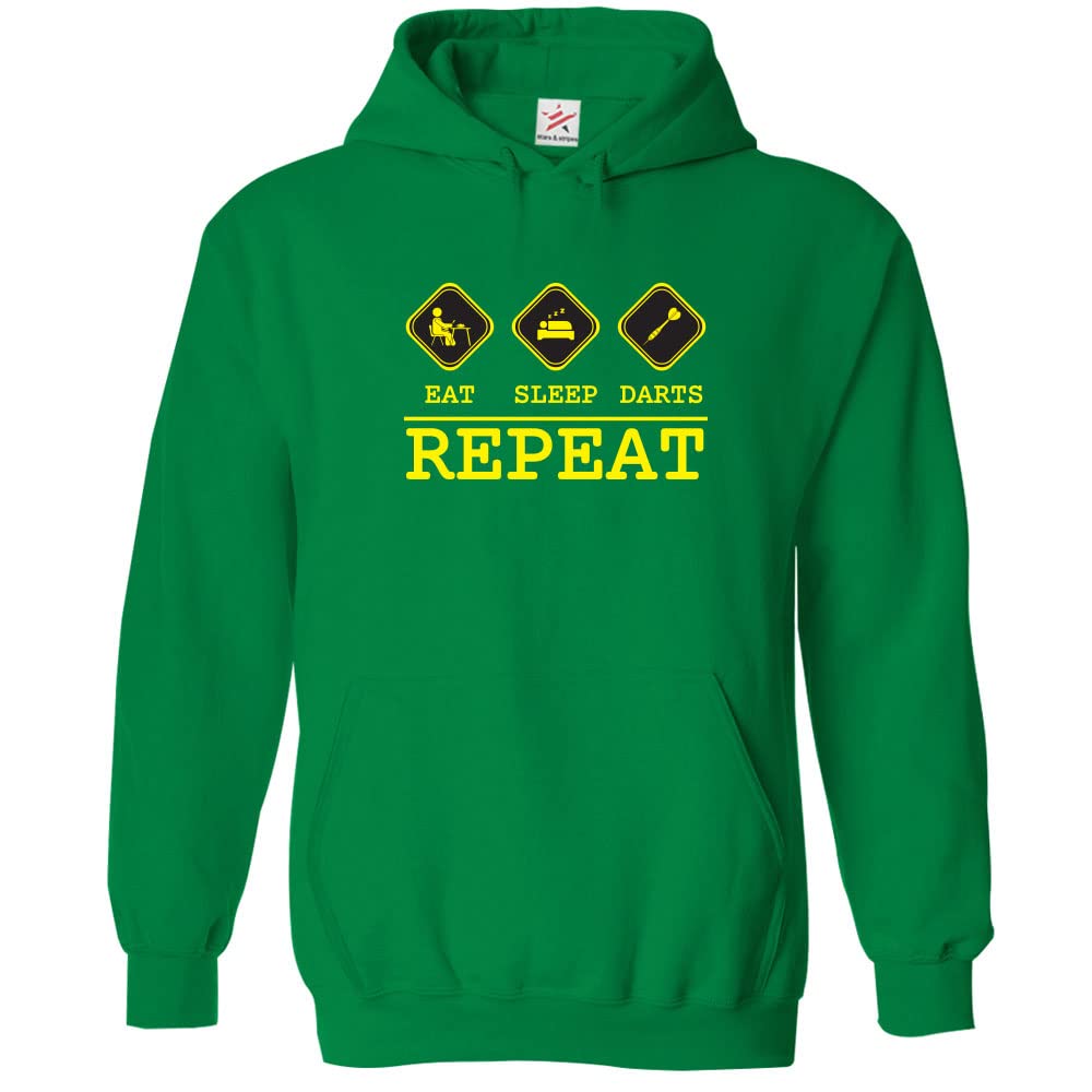 Stars And Stripes Boys Kelly Green Eat Sleep Darts Repeat Dart Lovers Fan Hoodie For Kids (Xs, 12_13 Years)