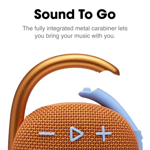 Image of JBL Clip 4, Orange - Portable Bluetooth 5.1 Speaker - Up to 10 Hours of Play - Waterproof & Dust Resistant - Includes Noise & Echo-Canceling Speakerphone