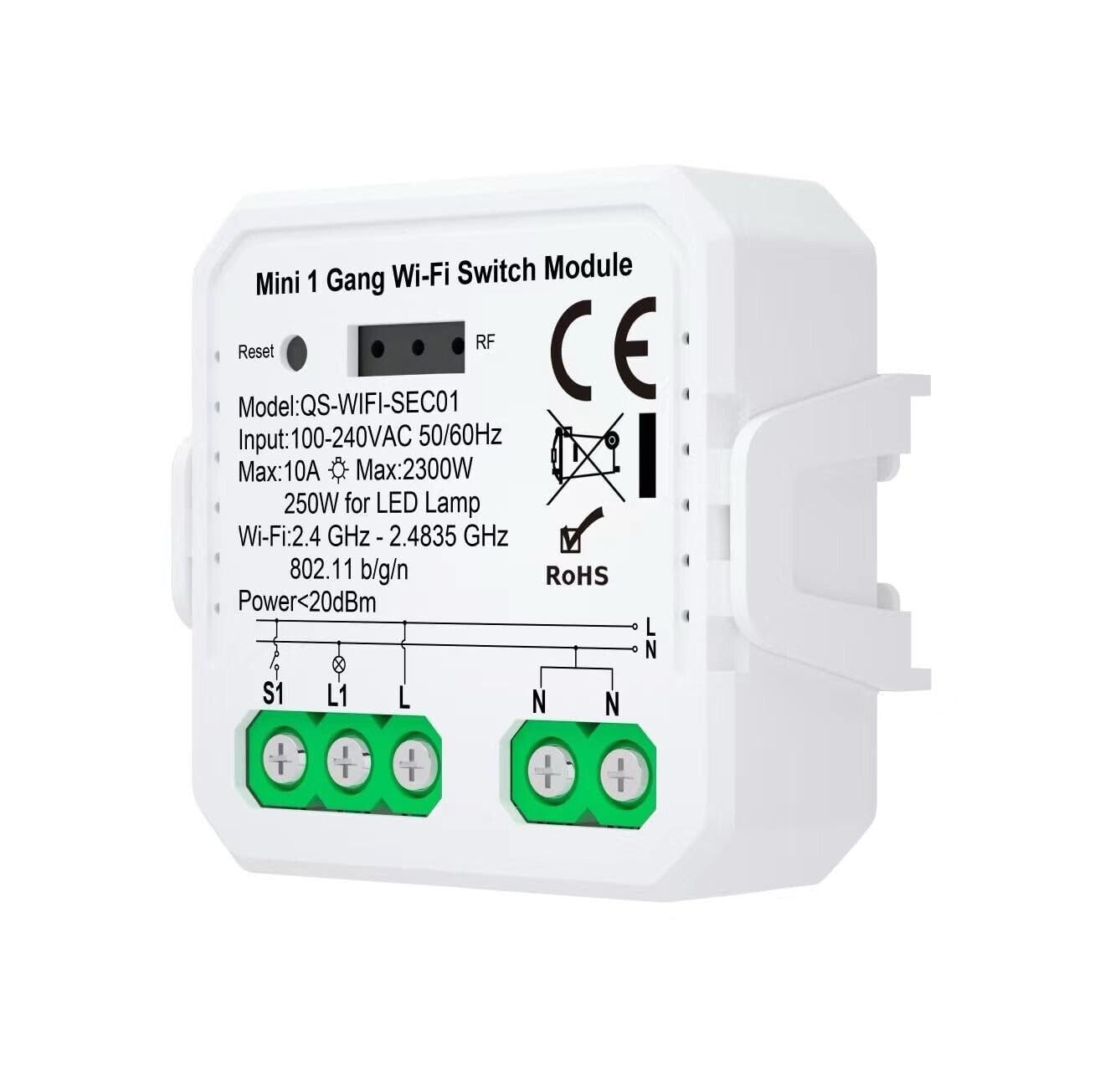 Interruttore Della Luce Intelligente,modulo Smart Interruttore Wi-Fi, App Smart Life, 3 modalità di lavoro, con Alexa Nessun hub richiesto mini Relè WiFi a 1 Vie 16A tuya Smart Life (9)
