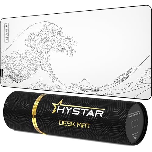 Hystar® Extended Gaming Mouse Pad | XXL 36' x 16' | 5mm Thick, Waterproof Surface, Smooth Polyester Fabric, and Natural Rubber Base | The Great Wave (White)