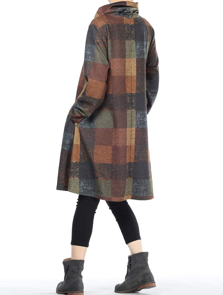 FTCayanz Femme Robe Tunique à Carreaux Manches Longues Robe Midi Plaid Ample Casual Long Tops