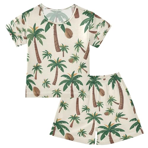 senya Short Sleeve Pajamas Sets Summer Cotton Sleepwear Coconut Tree Seamless