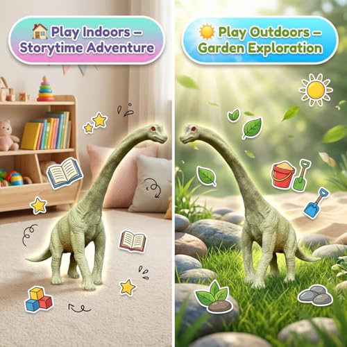 Image of ZESTHOME Big Brachiosaurus Dinosaur Toy for Kids - Realistic Large Dino Figure with Rocks & Tree | BPA-Free Non-Toxic PVC Jurassic Animal Playset for Learning (Age 3+)