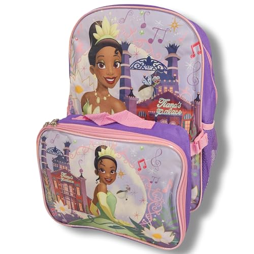 Ruz Mochila feminina Princess Tiana tamanho completo 40,6 cm com lancheira removível