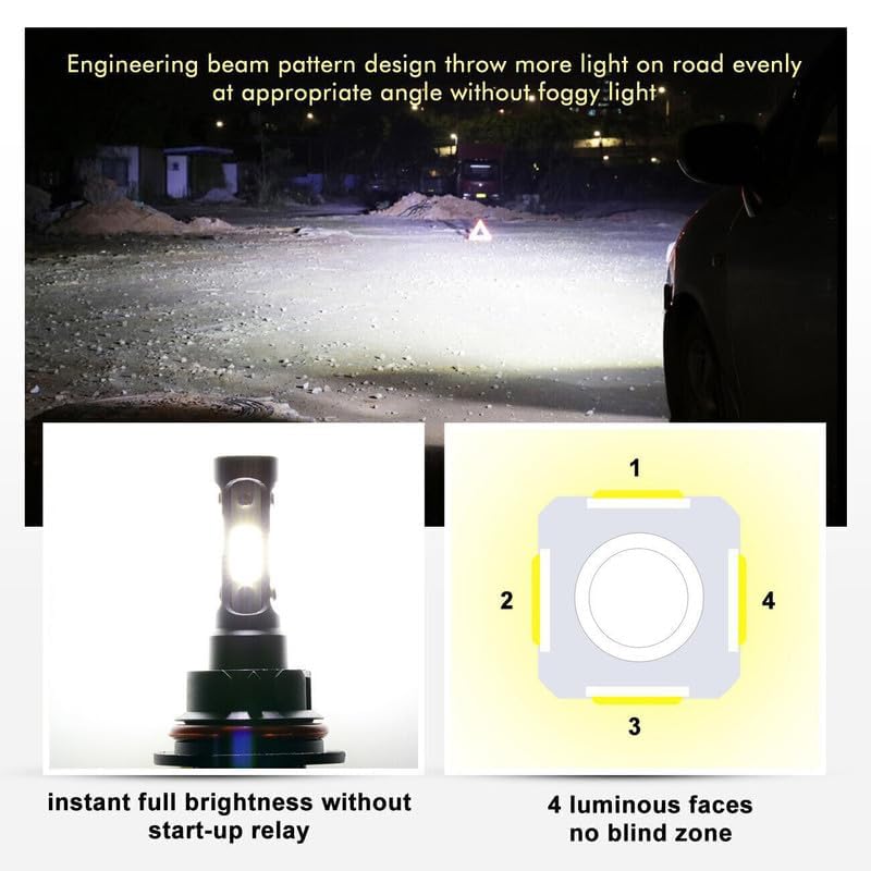 Image of 4 Sides H4 9003 HB2 LED Headlight Bulbs Universal For Car, 2x 55W Super Bright 10000LM LED Automotive Headlight Bulbs, Cool White, Auto Conversion Driving Lamp