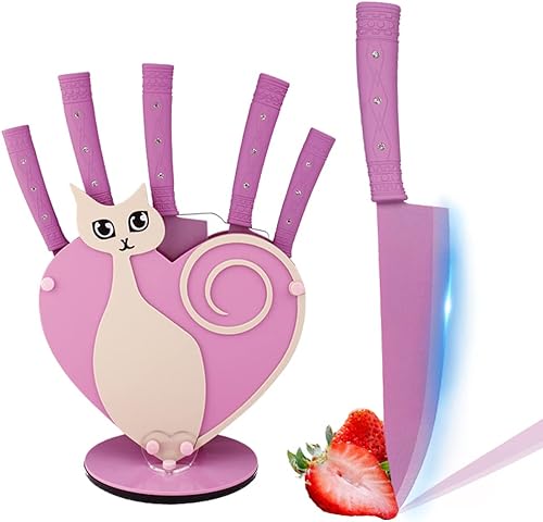 Juego de cuchillos de cocina juego de 7 piezas de bloques de cuchillos con bloque de cuchillos acrílicos de corazón juegos de cuchillos de cocina