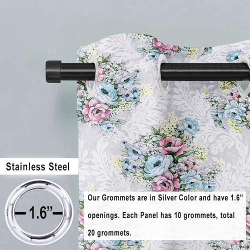 Image of Cloth Fusion Printed 100% Blackout Window Curtains 5 Feet Long Set of 2, Room Darkening Parda with Stainless Steel Grommets for Home Decor (5x4.5 Feet, Ivory Bouquet)
