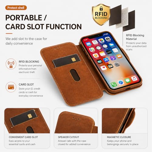 Image of Premium Vegan Leather Wallet Case for Google Pixel 10A, Premium PU Flip Cover with Card Slot, Magnetic Closure, Kickstand, Slim Durable Design, Privacy Protection - Brown