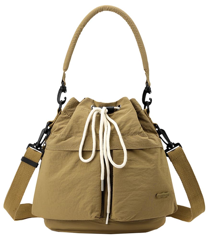 Womens Shoulder Crossbody Bags Adjustable Drawstring Bucket Bag Nylon Tote Satchel Handbags Purse