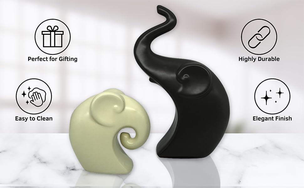 Image of NOSCOMP Home Decor Couple Elephant Statue Ceramic Figures Showpieces for Home Decor - (Set of 2, Black, White)