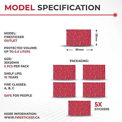 FireSticker Outlet - Additional fire Protection for Electrical outlets. Fire Protection for Volume up to 0.5L. Protection from A, B, C, E Class Fires. Automatic. Easy to Install.