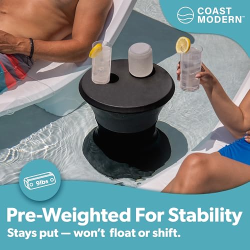 Image of Coast Modern Outdoor Side Table - Lounger Table for Inside Pool or on Patio - All-Weather Furniture for Sun Shelf Up to 15 inch - Black