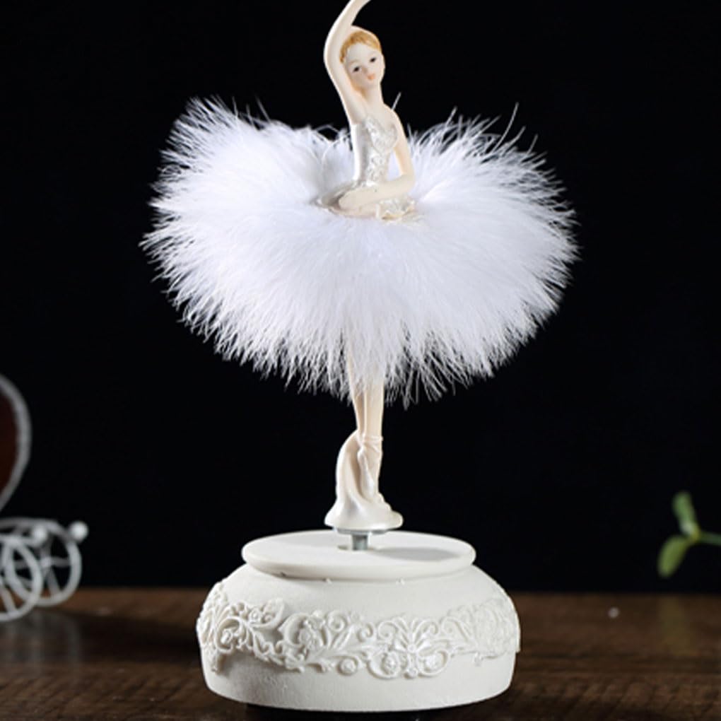 Carillon con ballerina danzante, figurine artigianali rotabili, regalo per amiche, Natale, casa, matrimonio, compleanno, colore bianco