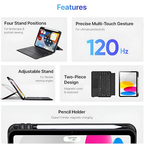 Image of Vaku Luxos NORVIK Magnetic Bluetooth Keyboard Case for iPad 11th inch (A16) /10.9 10th Generation with Flip Cover 360 Protection Backlit Keys & Touchpad Pencil Holder Floating Cantilever Stand- Black