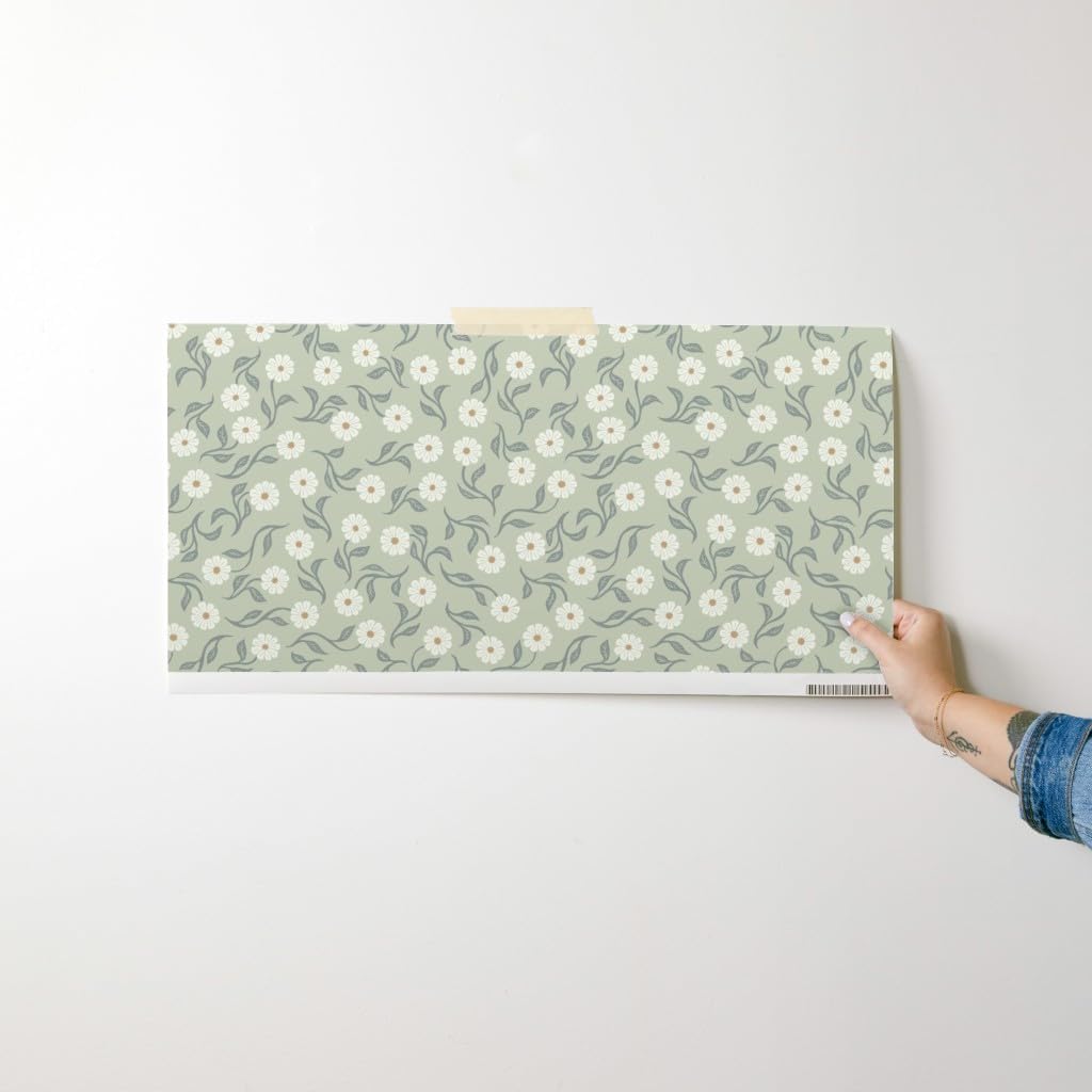 Removable Wallpaper Swatch - Sage Green Floral Vintage Cream Neutral Traditional Custom Pre-Pasted Wallpaper by Spoonflower