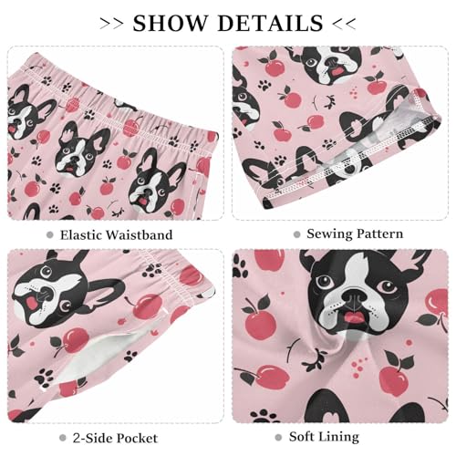 Dog Fruits Sleep Shorts Summer Pajama Shorts Elastic Waist Sleep Bottoms with Pockets 6-14 Years3