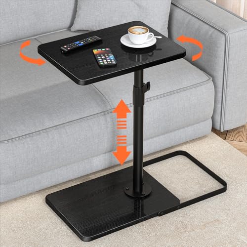 TV Tray Table for Couch - Adjustable Height & 360Swivel Panel Design,Larger Metal and Wooden Base to Prevent Slipping,Sofa Armrest Tray Table for Eating Laptop Couch Bed Dinner or Small Space
