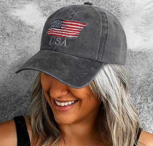 Image of IZUS Men's USA-Flag-Embroidered Baseball-Cap Washed-Cotton Dad-Tracker-Hat American-Independence-Day