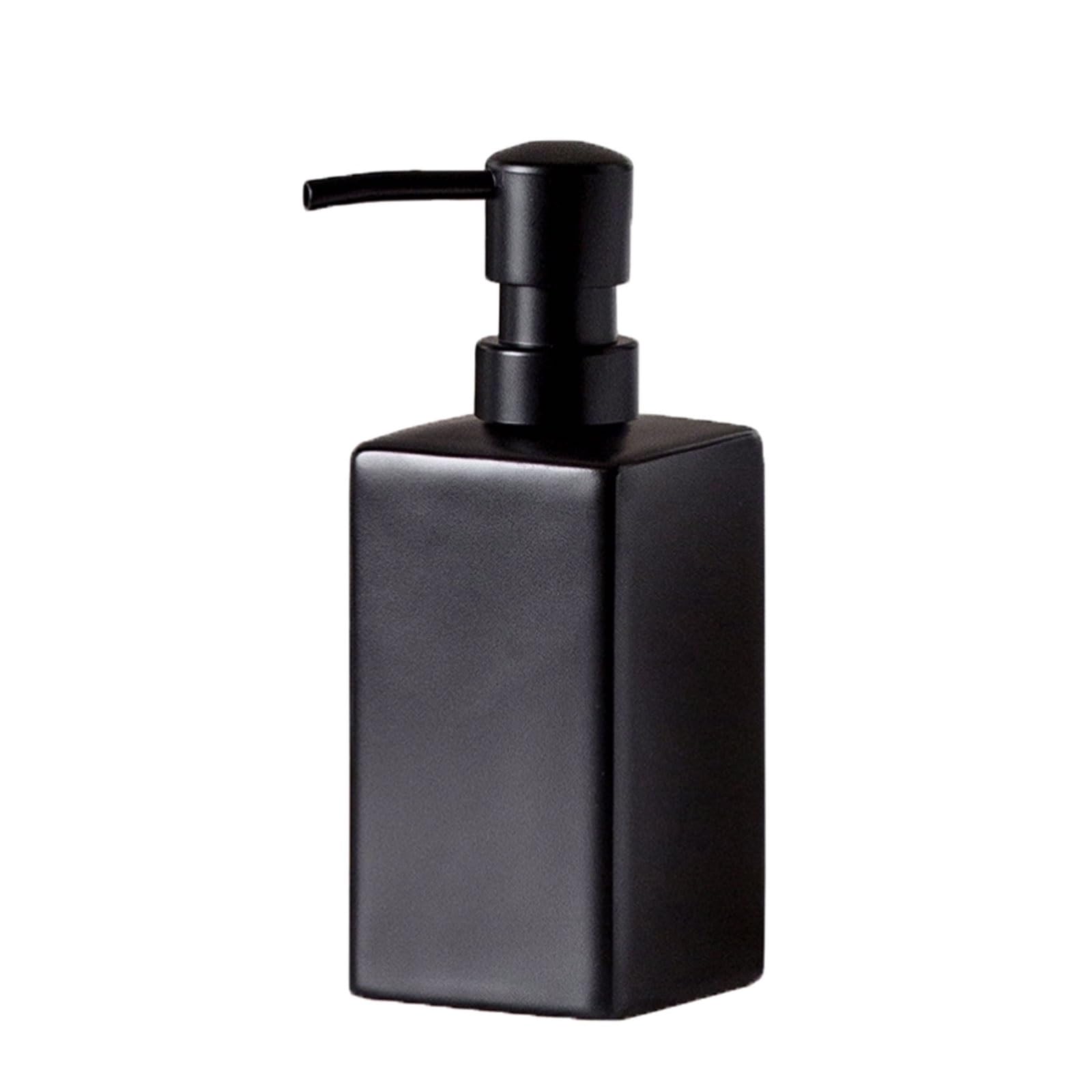 13.5oz Square Ceramic Soap Dispenser Rounded Smooth Edges, Flat Stable Base, Fade-Resistant, Countertop Lotion Bottle(Nero)