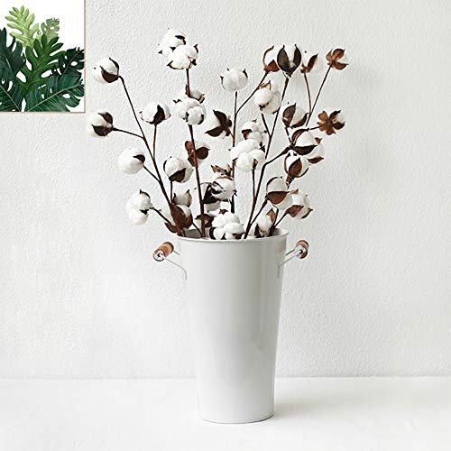 Panxxsen 4 Pcs 21 Inch Cotton Stems,10 Balls Natural White Cotton Artificial Cotton Branch,Farmhouse Style Cotton Floral Picks for Home Wedding Decoration