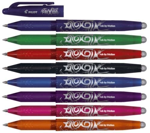 Frixion 8 x PILOT ROLLERBALL PENS - ERASABLE 0.7mm Tip BL-FR7 [8 Pens = 1 of each Colour]