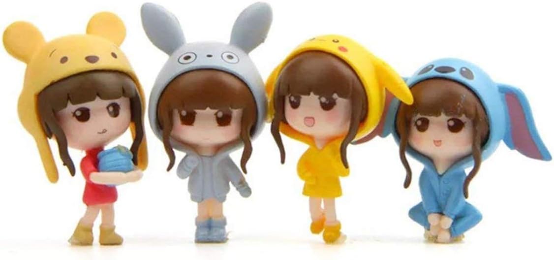 4 Pcs Kawaii Girls Toys Figurines Playset Cake Topper, Garden Cake Decoration, Miniature Fairy Garden Decoration