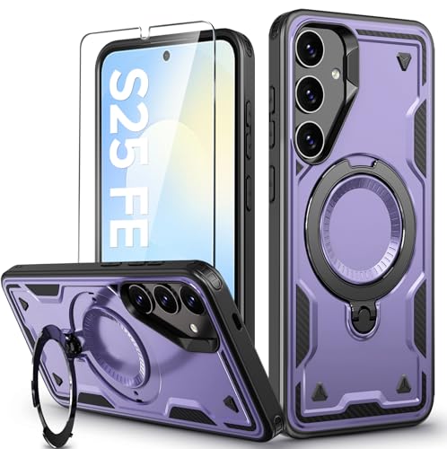 Image of for Samsung Galaxy S25 FE Case Magnetic with Stand, with Mag-Safe, with Screen Protector, Wireless Charging, Shockproof for Samsung S25 FE 5G Phone Case, Ring Holder Phone Cover, for Samsung S25 FE