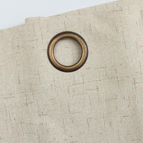 Image of 100% Blackout Linen Textured Curtains for Bedroom Full Light Blocking Room Darkening Bronze Grommet Window Drapes Thermal Insulated Energy Efficient Home Decor 52x84 Linen (2 Panels)