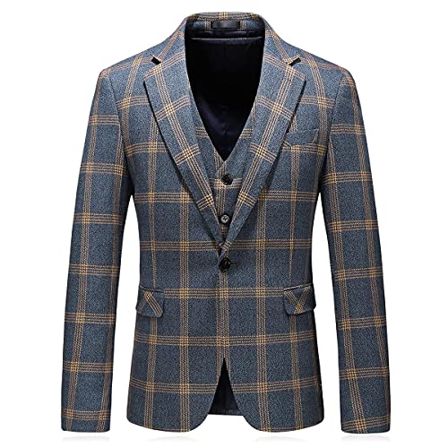 Mens Suits 3 Piece Check Plaid Suit Single Breasted One Button Jackets Formal Dress Party Prom Tuxedo Suits Blazer Set2