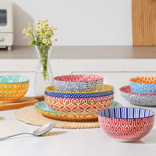 Image of Selamica Ceramic Plates and Bowls Sets,32 Pieces Dinnerware Sets for 8,Scratch Resistant Dish Set for family gathering,Dishwasher & Microwave Safe, Assorted Colors