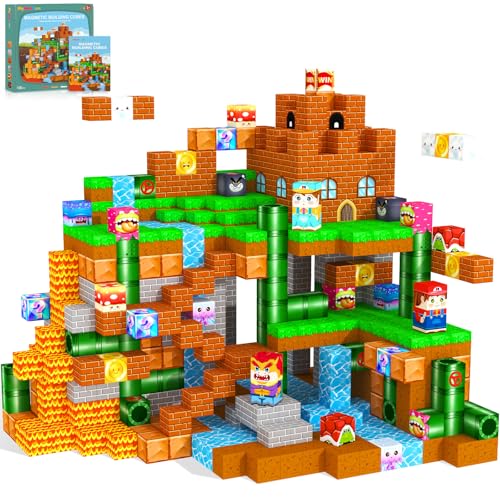 Magnetic Blocks Kids Toys & Games, Magnetic Building Cubes Montessori Construction Sensory Toys for 3-5 5-7 6-8 8-13 Year Old Boys Girls, Toddler for Ages 3+ Birthday Decorations Party Favors Gifts