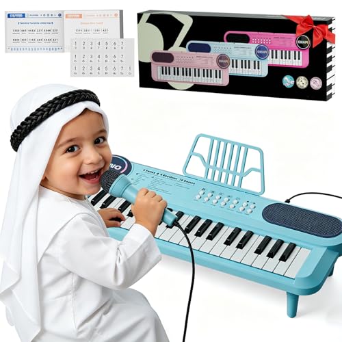 Piano Keyboard for Kids 37 Keys Electronic Music Keyboard with Microphone & Music Stand Portable Instrument Grand Piano for Beginners Age 2-4 First Birthday Gift for 2 3 4 Year Old Boys Girls