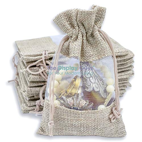 Photo 1 of 12-Pack Medium Linen Burlap and Organza Gift Bags w. Drawstrings (5x7 in