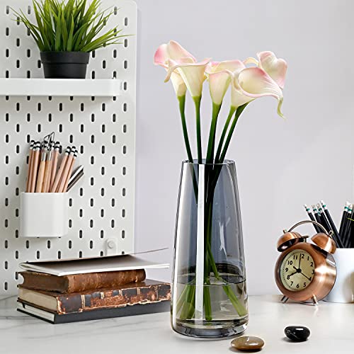 Vaas van glas, hoge helder glas, conische vazen, bloemenvaas decoratief met massieve ijsbodem, in stijl vaas voor thuiskantoor, 10 x 6,5 x 22 cm (Crystal Grey) - Afbeelding 8