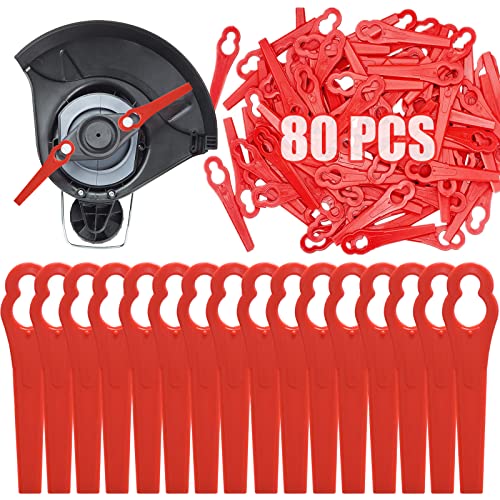 Beamely 80 Pcs Grass Trimmer Replacement Blades 83 mm Plastic Garden Mower Blades Cordless Lawn Mower Cutting Blades Lawn Strimmer Accessories Tool for Swift Ryobi VonHaus Grass Strimmer-Red