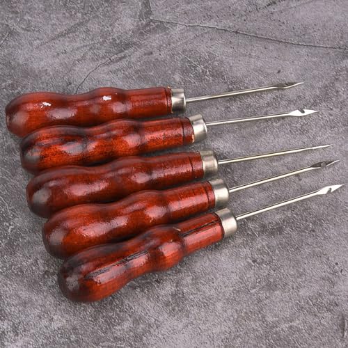 Miniatura 3 de Punzón De Gancho De Costura, 5 Piezas, Mango De Madera, Punzón, Perforador, Costura, Herramienta, Reparación De Zapatos, Costura De Cuero, Punzón De Ganchillo, Artesanía De Cuero, Herramienta De