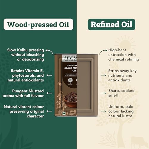Image of Anveshan Wood Cold Pressed Mustard Oil - 15 Litre | Tin Can | Black Mustard Oil | Kacchi Ghani | A1 Grade Mustard Seeds & 0 trans fat| Rich Aroma | Naturally Cholestero | Free Goodness of Omega 3
