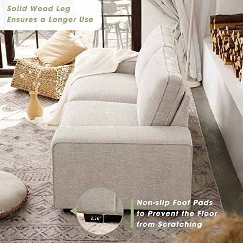 Leisland 88.58" Modern Sofas Couches For Living Room, Chenille Sofas & Couches With Square Armrest, Removable Low-Back Sofa Cushion And Detachable Sofa Cover/Easy To Install(Beige) #TOP5