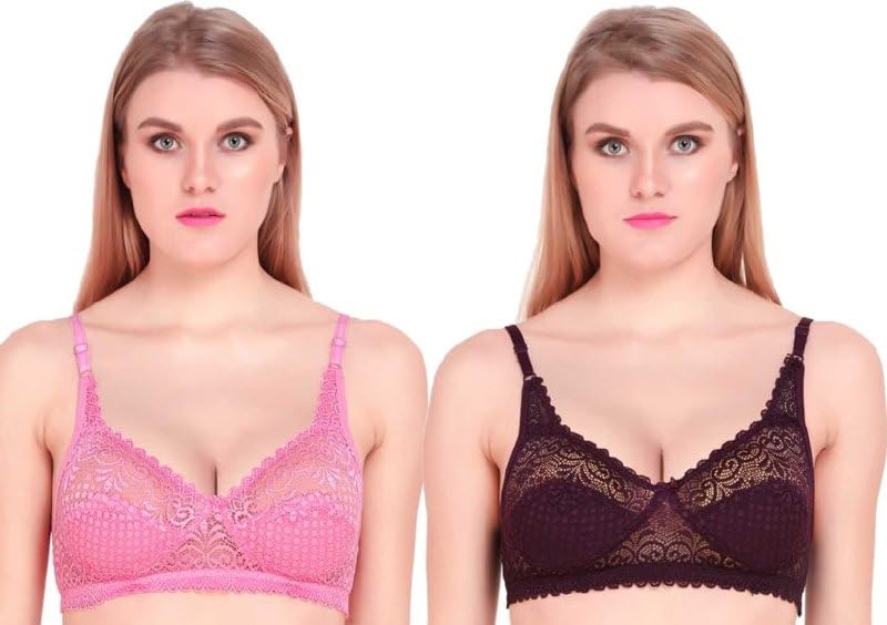 Advance Selection Women's Lace & Net Non-Padded Non-Wired Bra ? Pack of 2 (Multicolor, Everyday Comfort)