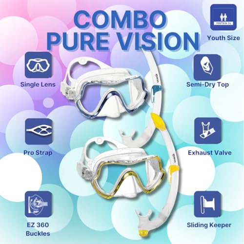 Mares Aquazone Combo Pure Vision, Combo bestehend aus Maske und Schnorchel Erwachsene - Unisex, Gelb