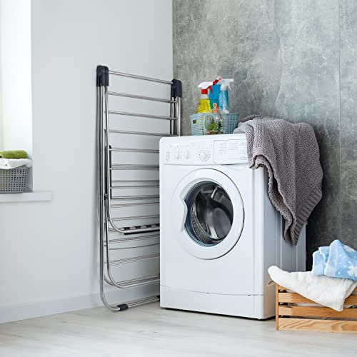 Luxe Laundry Premium Clothes Drying Rack, Foldable 2-Layer Stainless Steel Drying Rack, Free Standing With Height Adjustable Wings, Stainless Steel, Sock Clips, Towel Rack, Clothes, Blue #TOP5