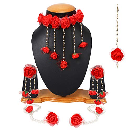 Floret Gota Patti Necklace & Earrings Set - Mehandi/Haldi