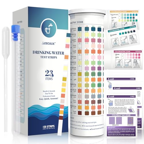 All-New 23 in 1 Drinking Water Testing Kit 158 Strips,Well Water Testing Kit & Water Test Strip for House Water for Hardness，Chlorine,Copper,Iron,Lead,pH and More