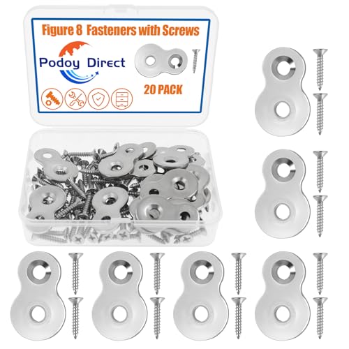 Podoy Desktop Fasteners Figure 8 with Screws Heavy Duty 12 Gauge Steel Table Top Connector Desk Top Fasteners Clip (Pack of 20)