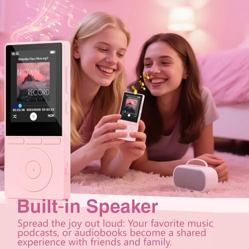 Image of 64GB MP3 Player with Bluetooth 5.3, Music Player with HiFi Sound for Sports Runners, 2.4 inch Screen MP3 Player Built in HD Speaker Voice Recorder E-Book, Expanded Up to 128GB, Earphone Included, Pink