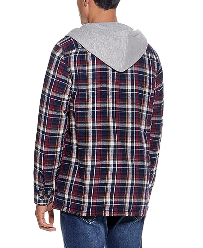 Image of Weatherproof Vintage Mens Hooded and Non-Hooded Sherpa Lined Soft Brushed Plaid Flannel Button-Down Shirt Jacket