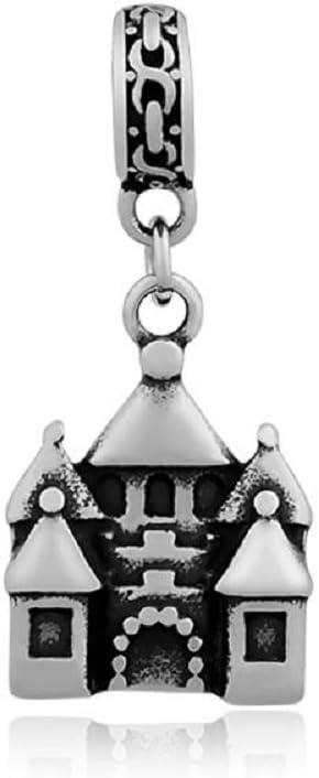 Stainless Steel Dangling Castle Charm Bead Fits Pandora Bracelet