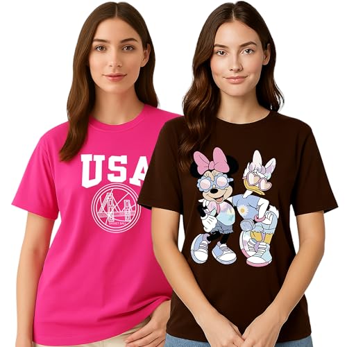 Image of My Swag Womens Combo T-Shirts, Printed Cotton Tshirts, Casual Summer Wear (Cotton, Pack of 2)